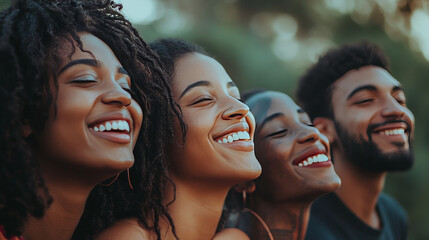 Place the smiles in various situations--perhaps one person smiling with joy while holding a loved one, another smiling in reflection, and another smiling in celebration.