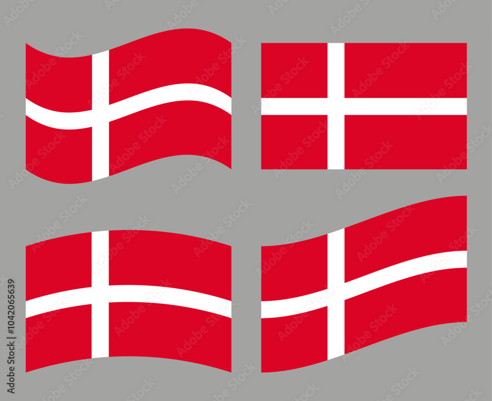 Wall mural Set of Danish flag icons. Collection of isolated Denmark flag, vector illustration.