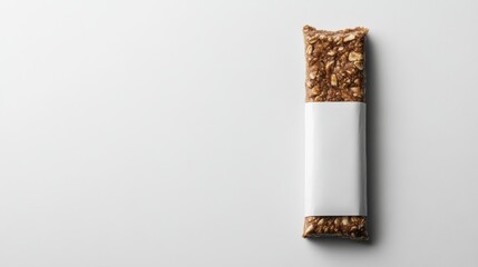 Overhead flat lay of an energy protein bar packaging template with customizable front label on a plain white background.