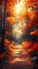 Obraz premium Autumn Forest Path Illustration