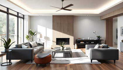 Fototapeta premium Stylish living room interior in modern house with a white accent, png