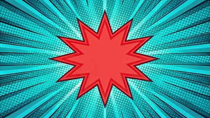 Comic style starburst background in turquoise and red macro