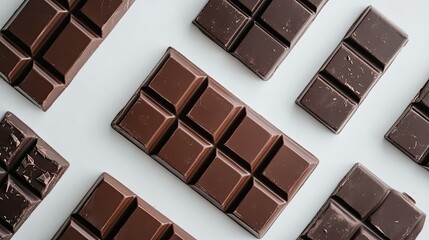 Obraz premium Overhead shot of chocolate bar snack packaging designs, displayed on a clean white surface for branding mockups.