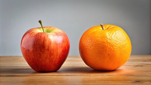 Comparison of fresh apples and oranges in forced perspective