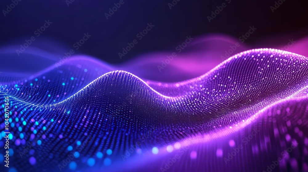 Poster blue purple wave line light gradient dark background. abstract technology big data digital backgroun