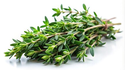 Composition of fresh thyme herbs on white background