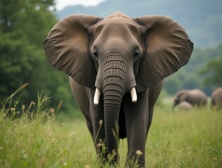 Fototapeta premium Close up of a big elephant in the jungle elephant in the grass portrait of an elephant