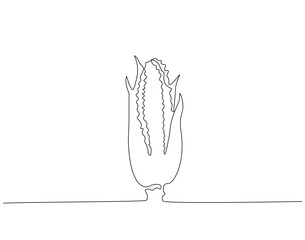 Continuous one line drawing of corn vegetable. One line drawing illustration of vegetarian food. Vegetarian, ingredient concept single line. Editable outline