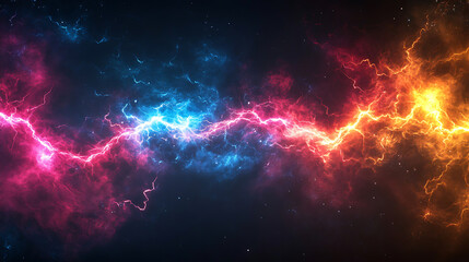 Fototapeta premium vibrant storm of colors with electric blue, fiery orange, and deep pink hues creates stunning visual effect against dark background, evoking sense of energy and dynamism