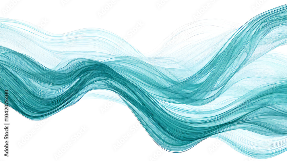 Poster delicate ink strokes create abstract waves in soothing teal tones, evoking sense of calm and fluidit