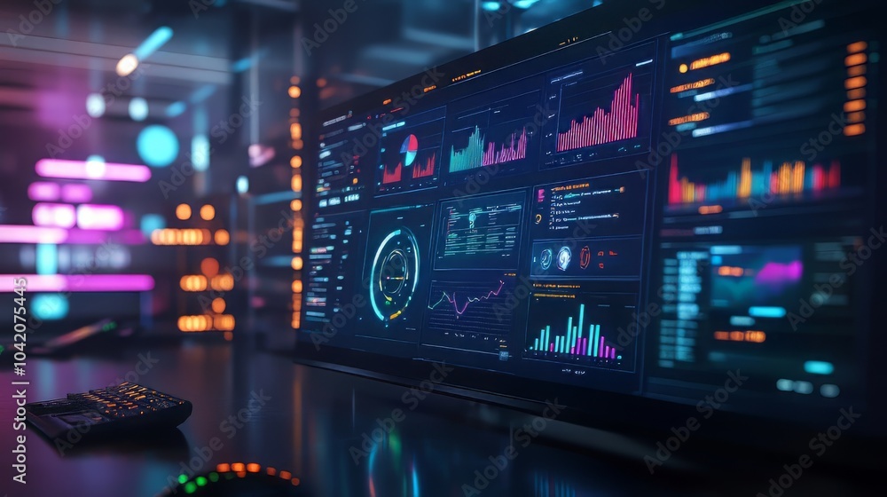 Aufkleber business intelligence analyst dashboard on virtual screen. big data graphs charts. big data. ultra r