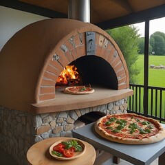 Pizza und Pizzaofen. Generative AI Technologie