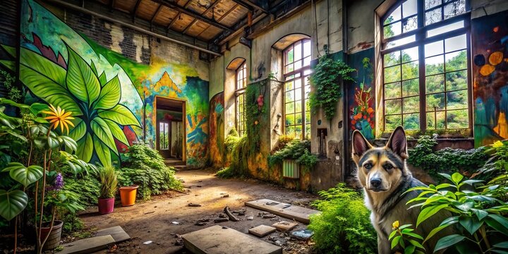 Urban Exploration with Crappy Drawing Doodle Dog Art in Abandoned Places