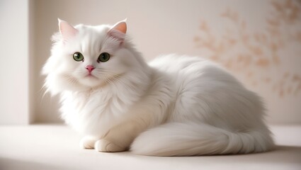Obraz premium Beautiful white cat sitting calmly in a quiet room