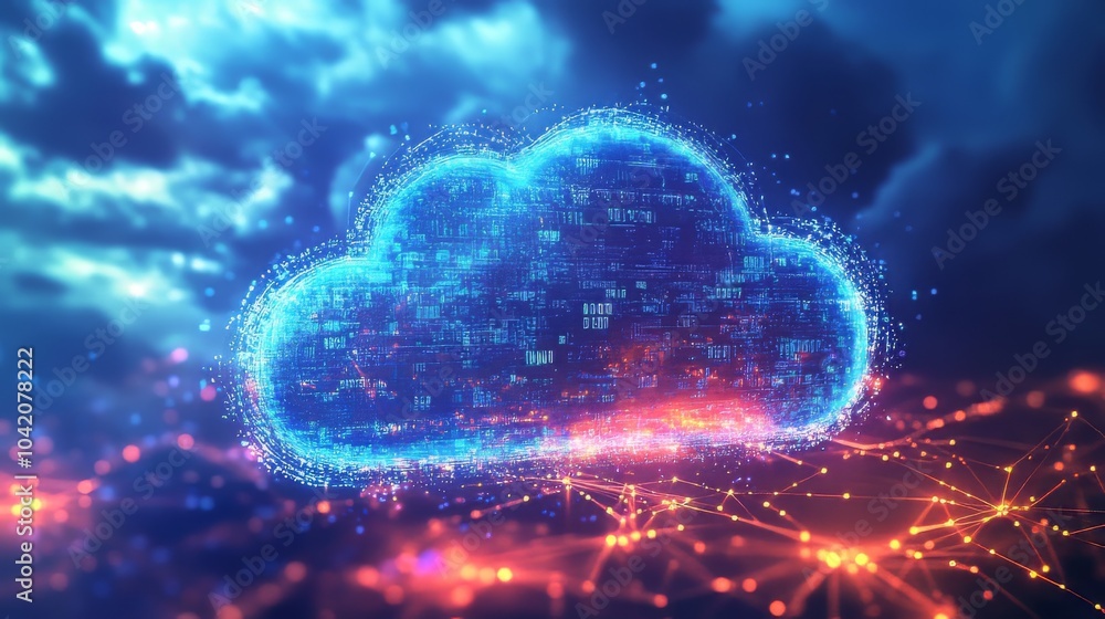 Poster cloud computing transfer big data on internet. futuristic digital technology .generative ai. big dat