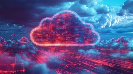 Obraz premium Cloud computing transfer big data on internet. futuristic digital technology .generative ai. Big Data. Ultra realistic. Photorealistic