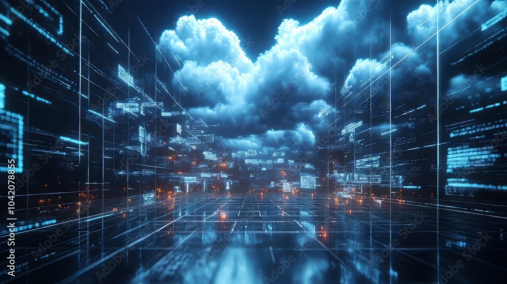 Aufkleber cloud computing transfer big data on internet. futuristic digital technology .generative ai. big dat