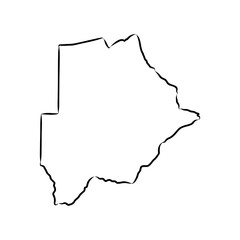 botswana map with country borders, thin black outline on white background.