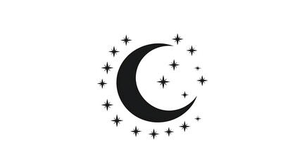 simple and elegant logo design featuring crescent moon surrounded by stars, perfect for conveying sense of calm and wonder. This vector art captures beauty of night sky