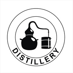 Sketch of a wax impression of the distillery. Copper alambic. Icon. Blank for designers.