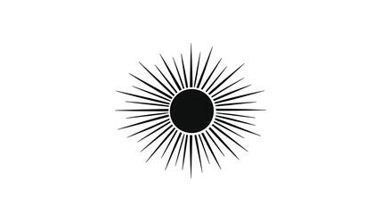 Obraz premium Minimalistic sun logo design featuring central black circle surrounded by radiating spikes, creating striking visual impact. This vector art embodies simplicity and elegance