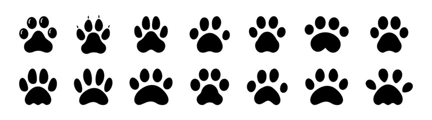 Paw icon collection. Paw print sign and symbol. Dog or cat paw
