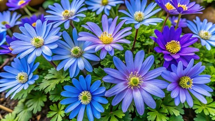 Fototapeta premium Vibrant Balkan Anemone Flowers in a Lush Garden Setting Perfect for Spring Gardening and Floristics