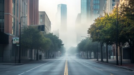 Obraz premium Urban streets of Dallas amidst morning fog