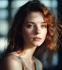 Fototapeta premium Portrait of a lovely young woman with brown hair. 