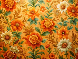 Vibrant Floral Orange Retro Style Colorful Wallpaper Background for Home Decor and Interior Design Inspiration