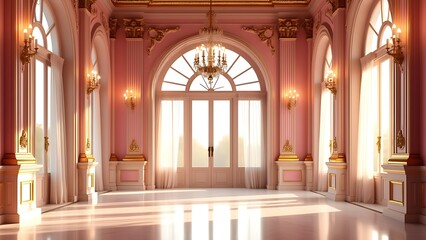 Obraz premium Elegant empty room in pink and golden hues perfect
