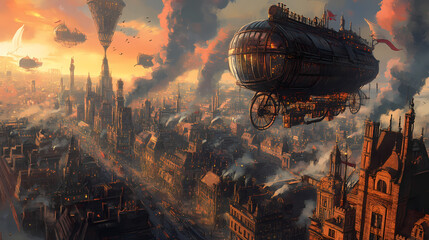 Steampunk alternative history illustration. Steampunk Illustration. Illustration