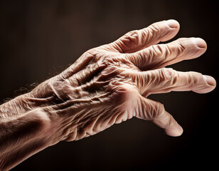 Obraz premium A wrinkled hand of an old person