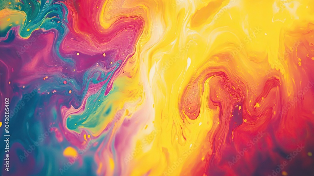 Poster tie-dye background with vibrant swirling patterns, creating a nostalgic and energetic effect.