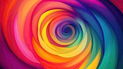 Obraz premium Tie-dye spiral with bold rainbow hues on a colorful background, showcasing vibrant retro patterns.