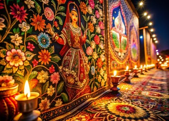 Fototapeta premium Vibrant Indian Art Night Photography with Intricate Floral Designs and Cultural Symbolism