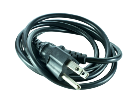 Black power plug isolated on transparent background.