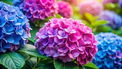 Obraz premium Vibrant Long Exposure of Hydrangea Flowers in Pink and Blue for Spring Floral Backgrounds
