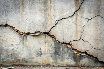 Obraz premium Cracked concrete wall from earthquake with collapsed ground