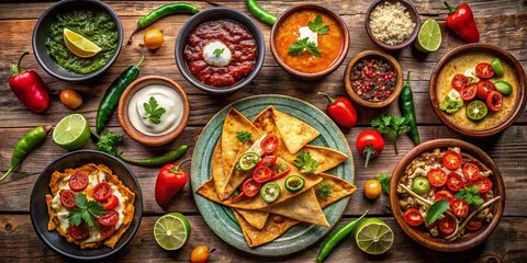 Fototapeta premium Vibrant Mexican Cuisine: Chilaquiles and Quesadillas in Doodle Style for Restaurant Menu Inspiration