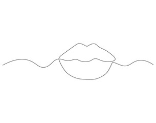Continuous one line drawing of woman lip. One line drawing illustration of woman lip. Beauty, makeup, fashion, care concept single line. Editable outline