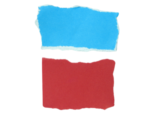 Several pieces of multi-colored torn-edge paper isolated on transparent background.