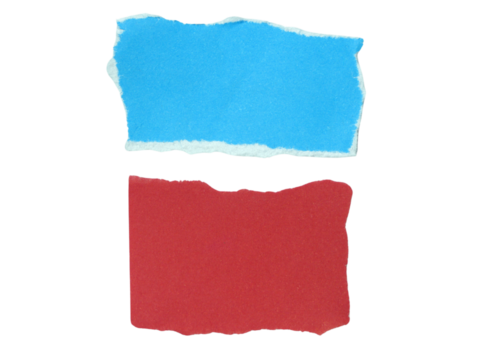 Several pieces of multi-colored torn-edge paper isolated on transparent background.