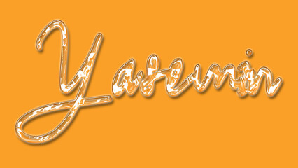 3D Thick Transparent Liquid text effect of name Yasemin on Yellow Background.
