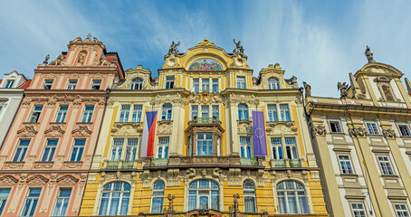 Old Town Square Art Nouveau architecture in Prague, Czech Republic.