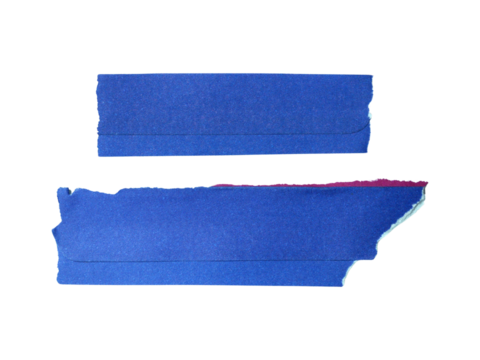 Several pieces of blue torn-edge sticky notes isolated on transparent background.