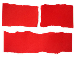 everal pieces of red torn-edge sticky notes isolated on transparent background.