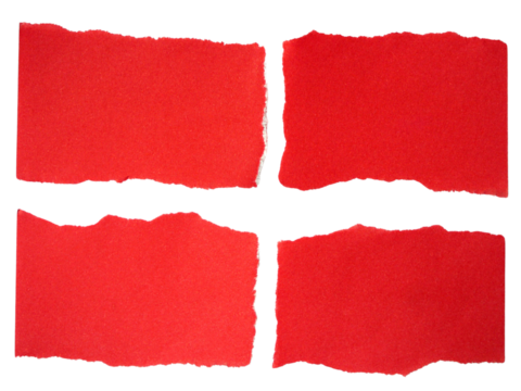 everal pieces of red torn-edge sticky notes isolated on transparent background.