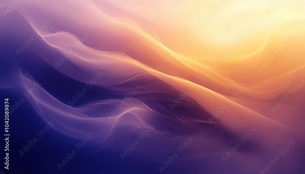 Poster a serene abstract image featuring flowing waves of soft colors, blending warm and cool tones in a tr