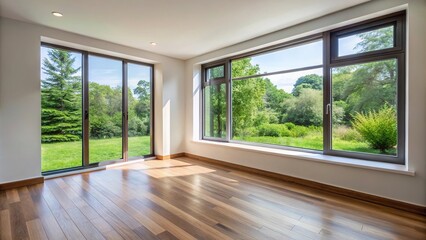 Fototapeta premium Contemporary house with modern furniture next to a large window.
